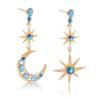 China Korean women not easy allergy dangle and exquisite asymmetrical earrings long sun star stud jewelry tassel earrings retro for sale