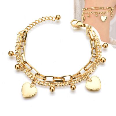 China 2022 TRENDY Fashion Stainless Steel Charm Bracelets Bangles For Women Gold Plated Chain Bracelet For Women for sale