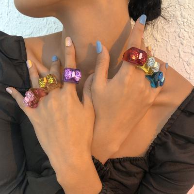 China New Fashionable Custom Made Funny Cute Ring Shiny Korean CLASSIC Acrylic Resin Bow-knot Girls Party Jewelry Ring for sale