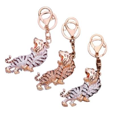 China 2022 hot sale custom decoration gift shinny Keychains Crystal Rhinestone tiger metal key chain for bag pendant for sale