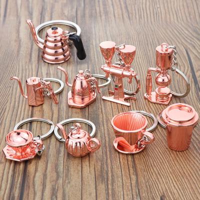 China Mini Coffee Tamper Keyring Cafe Key Chain Coffee Accessories 3D Unisex Hot Sale Coffee Cup Spoon Key Chain Gift for sale