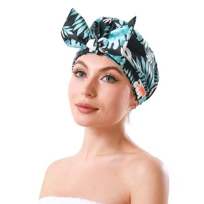 China iSPECIAL Sustainable Long Hair Turban Shower Cap Waterproof Cute Oversized Reusable Green Shower Cap For Women for sale