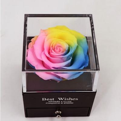 China Romantic hot sales simple pink acrylic jewelry gift box box preserved rose for valentine's day for lover for sale