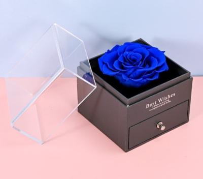 China Amazon romantic hot sales simple pink acrylic jewelry gift box box preserved rose for valentine's day for sale