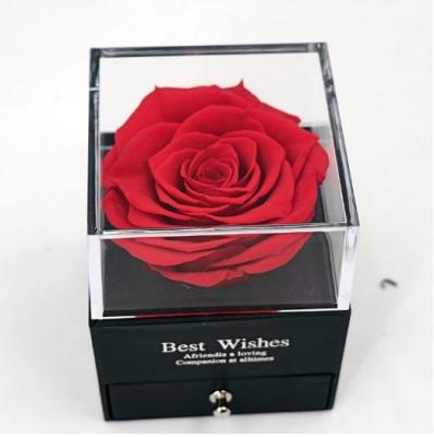 China Valentine's Day Romantic Acrylic Cosmetic Gift New Year Flower Cover Plant Flower Cover Jewelry Gift Box Eternal Jewelry Box For Women for sale