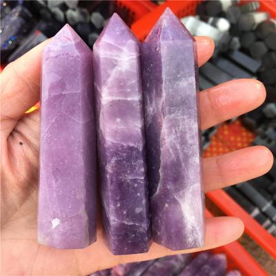 China Europe wholesale natural hand cut wand purple crystal lepidolite mica point crystal tower for healing for sale