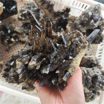 China Europe Crystal Cluster Smoky Black Quartz Natural Wholesale Crystal Cluster For Crafts Raw for sale