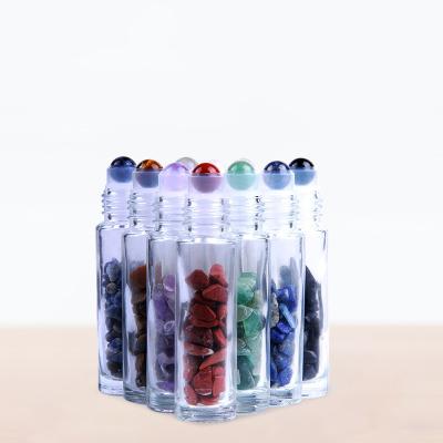 China China 10ml gemstone quartz roller glass bottle lip crystal stone essential oil in roller bottles for sale