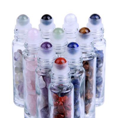 China China 5ml 10ml Essential Oil Gemstone Roller Crystal Perfume Bottles With Colorful Quartz Roller Balls for sale