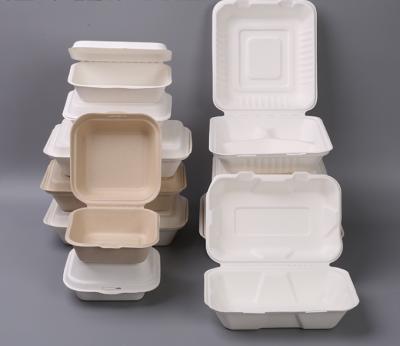 China Food Grade Disposable Biodegradable Sugarcane Bagasse Paper Take Out Burger Food Box for sale