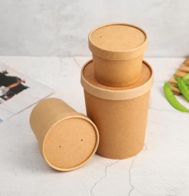 China High Quality Disposable Disposable Take Out Hot Soup Bowls, Kraft Paper Soup Cup With Paper Lid for sale