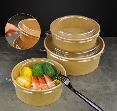 China Wholesale Custom Packaging Disposable Food Grade Kraft Paper Food Container Salad Bowl With Lid for sale