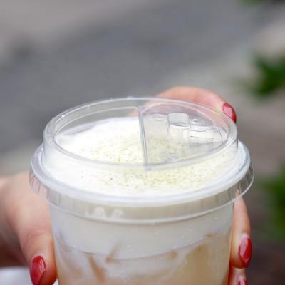 China Non Spill New Design Plastic Cap For Disposable Milk Tea Cup PET Lid for sale