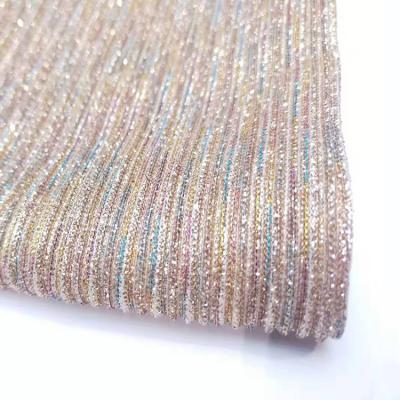 China 2021 Fashion China Iridescent Polyester Metallic Foil And Color Pleated Metallic Moonlight Knitted Fabric for sale