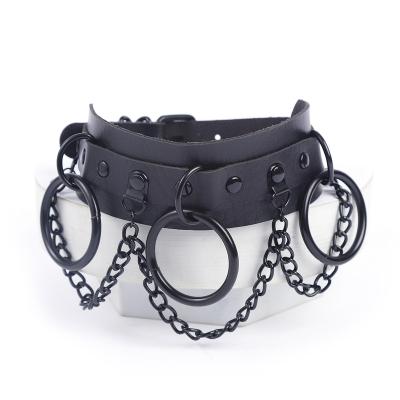 China High Quality Vintage Goth Punk Studded Rivet PU Leather Collar O Ring Chain Neck Cuff Chokers Punk Chokers With Adjustable Spikes for sale