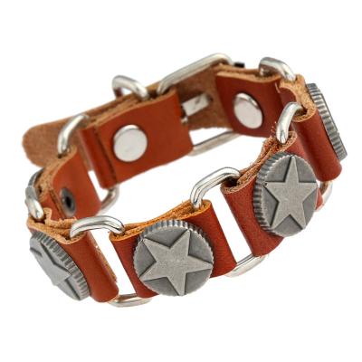 China New Five Star High Quality Chain Bracelet Treble Exquisite Men's Handmade Cowhide Bracelet Wholesale Bracelets Men's Vintage Cowhide Bracelet for sale