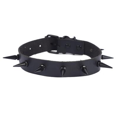 China High Quality Gothic Punk Spikes Rivets Cone Black PU Leather Women Man Choker Collar Necklace for sale