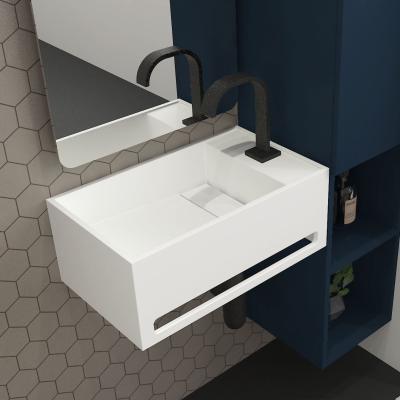 China Modern Wall Hung Rectangle Console Sink Bathroom Artificial Stone Wall Hung Wash Basin for sale