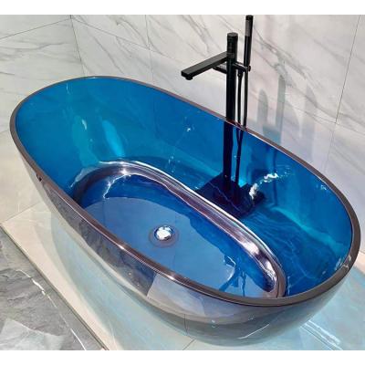 China New Resin Freestanding Transparent Bathtub Cast Bathroom Freestanding Soaking Tub for sale