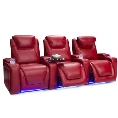 China Custom Logo 3 Adjustable Wholesale Custom Recliner (Other) Home Theater Seating Real Leather Seating With LED Light And Cup Holder for sale