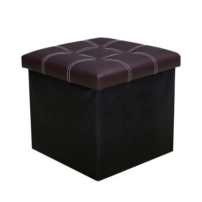 China (Other) 2021 Hot Sales Wholesale Adjustable Folding PU Leather Storage Square Stool Solid Color PU Leather Folding Stool for sale