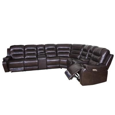 China Wholesale Canape Modern Designs (Others) Adjustable Brown Couch Large Size Living Room L Shape Electric Corner Recliner Genuine Leather Sofa for sale