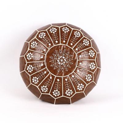 China Wholesale Adjustable (Height) Stunning Embroidery Round Floor Cushion Modern Moroccan Leather Sofa Footstool Pouf for sale