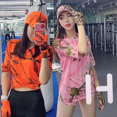 China Canister Outdoor Women's Hunting T-shirt Pink Orange Sports Hats Baseball Camouflage Clothing Lady OEM Custom Order Wholesale for sale