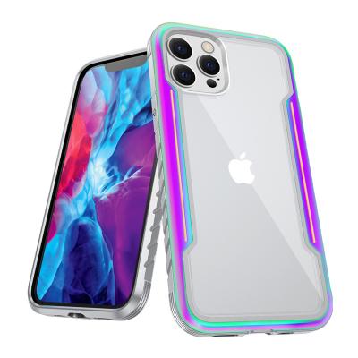 China Shield Defense Aluminum TPU Protective Case Military Grade Drop Screened Transparent Aluminum Hybrid Metal Back Cover Case TPU and Hard PC Cover For iPhone 12 Pro Max for sale