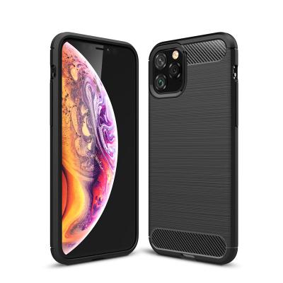 China Carbon Fiber Brushed Brushed Texture Soft TPU Silicone Phone Shockproof Case Carbon Fiber Silicone Case For iPhone 11 11Pro 11 Max for sale