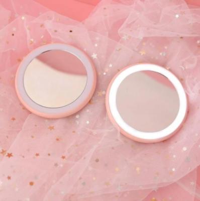 China Pocket Mirror 3 Color Led Dressing Table Mirror Mini Makeup Handheld Mirror with USB Rechargeable Cable for sale