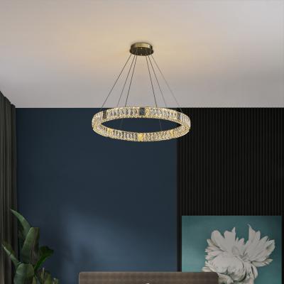 China Luxury Professional Design Shape Strip Crystal Round Floor Lamp Led Ring Crystal Chandelier Light for sale