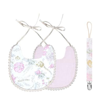 China BPA Free Cotton Chain Clip Pacifier Baby 2Pcs/set Canvas Bibs Set Perfect Newborn Dummy Chain Baby Shower Gift for sale