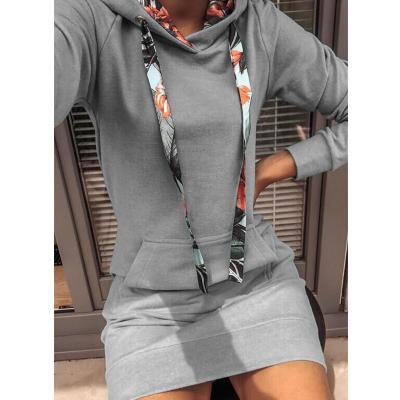 China Personality Washable Sports Quilting Pocket Hooded Women Dress Casual Solid Color Lace Up Pullover Hoodies Dress for sale