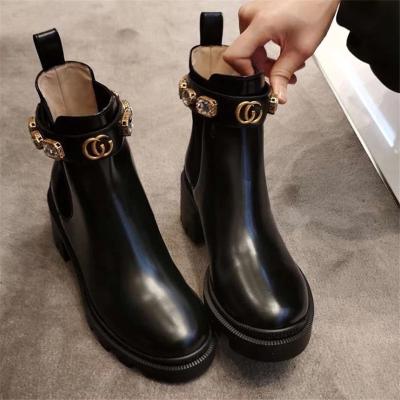 China New MPD Lit Chunky-Based Flat Thick Bottom Chelsea Shoes Short Boots Ankle Faux Stone Fabric Roll Stretch Bottom Boot for sale