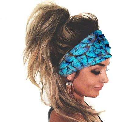 China Comfortable Soft Elastic Wide Hair Band Outdoor Running Fitness Headband Butterfly Headscarf Sports Clothing Accessories for sale