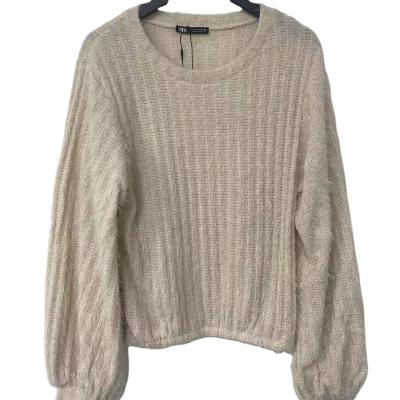 China Professional Manufacturer Gentle And Soft Plus Size Knitted Crew Neck Women's Beige Sweater Wholesale Apparel Designer for sale