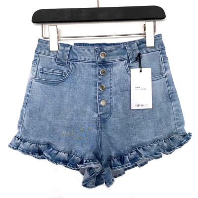 China Light Color Breathable Polyester Blended Stretchy Breasted Jean Elastic Denim Shorts Blue for sale