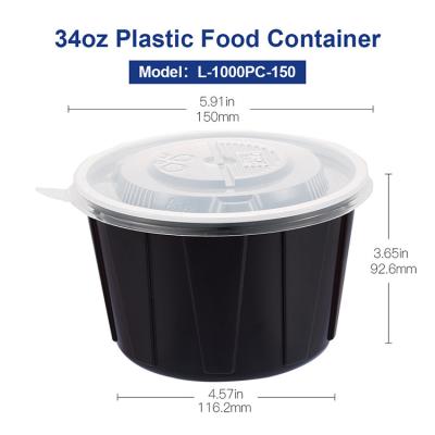 China OTOR 34oz 1000ml Plastic Microwave Plastic Black Round Restaurant Take Out Away To Curry Cans for sale