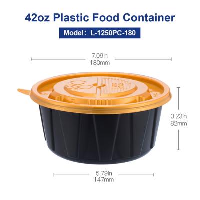 China OTOR 42oz Plastic Meal Prep Containers For Food Storage Disposable Black Round Plastic Food Containers for sale