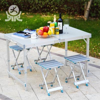 China Aluminum Outdoor Modern Metal Outdoor Modern Metal Garden Table Height Adjustable Legs One Piece Folding Foldable Table and Chairs Set for sale