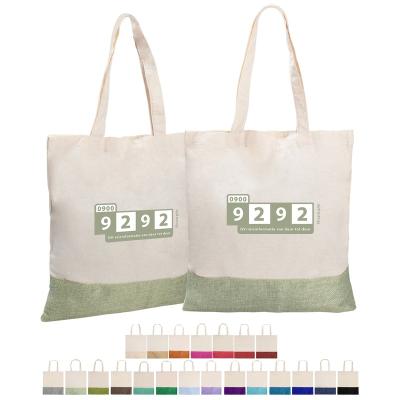 China Custom Economy Shopping Two-Tone Screen Printing Trade Show Gift Logo Cotton Burlap Tote Travel Bags for sale