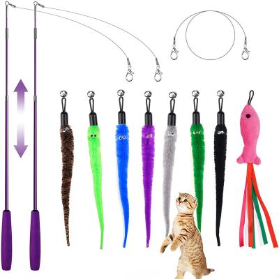 China Hot Sale Stocked Cat Fish Rod Teaser Stick Funny Retractable Adjustable Cat Wands Feather Pole Interactive Cat Toy for sale