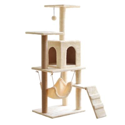 China Hot Selling Sustainable Wooden Cat Furniture Scratch Post House Natural Tower Cat Tree Housing for sale