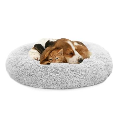 China Hot Sale Plush Donut Calming Dog Waterproof Bed Large Cat Dog Bed Luxury Eco-Friendly Washable for sale