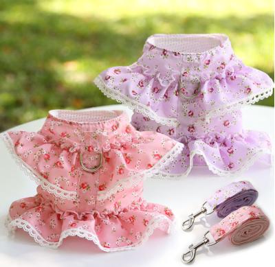 China Stocked Use Convenience Pet Clothing Chest Strap Small Floral Lace Multiple Color Options Set Dog Harness for sale