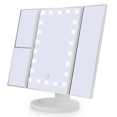 China 2019 Amazon Success Lighted Vanity Led Travel Makeup Mirror Desktop Lighted Triple Magnified Make Up Mirror With Lights for sale