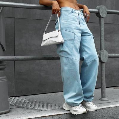 China Anti-wrinkle Women Streetwear 100% Cotton Woven Cargo Pants Drawstring For Women for sale