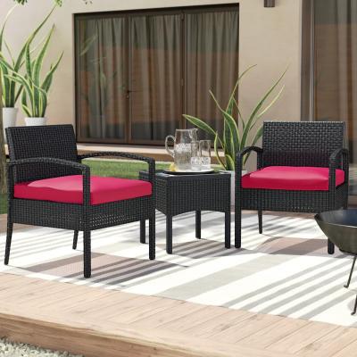 China Factory wholesale modern rattan furniture hotel outdoor garden set PE rattan cafe chair set metal patio garden chair with side table for sale