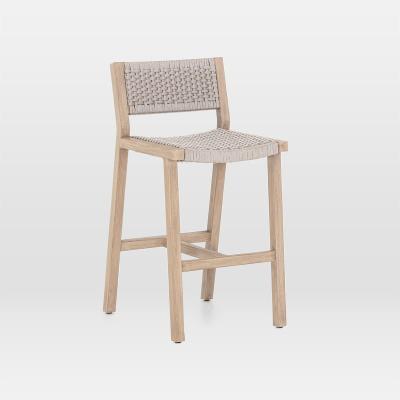 China Modern Counter Height Wooden Bar Stool Hotel Patio Bar Chairs Villa Home Use Solid Wood Frame Rope Woven Outdoor Umpire Chair for sale